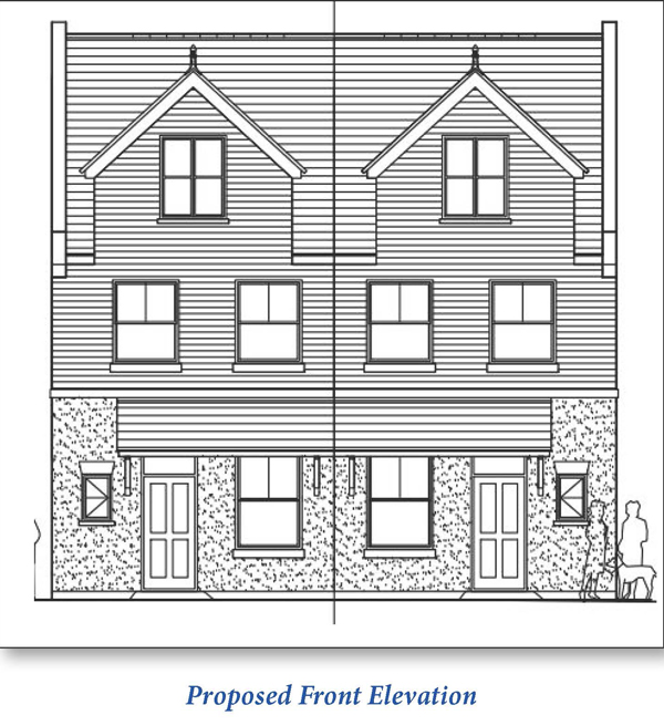 Lot: 28 - LAND WITH PLANNING FOR A PAIR OF SEMI-DETACHED DWELLINGS - Proposed Front Elevation